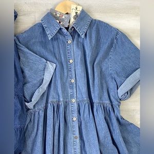 Denim chambray tiered back mini dress
